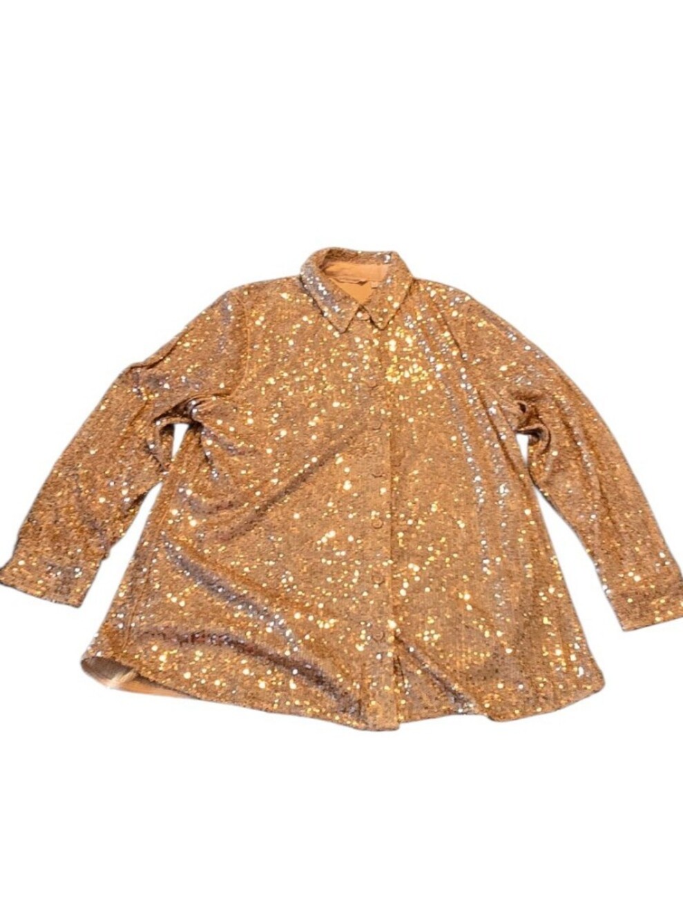 Soft Surroundings Gold Sequin Button-Up Shirt Jacket Size PXL  i49